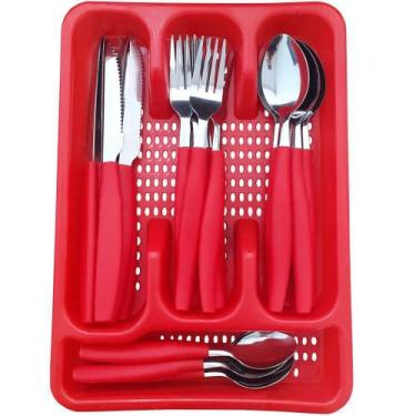 Imagem de Jogo De Talheres 25 Peças Vermelho - Em Casa Tem Utilidades