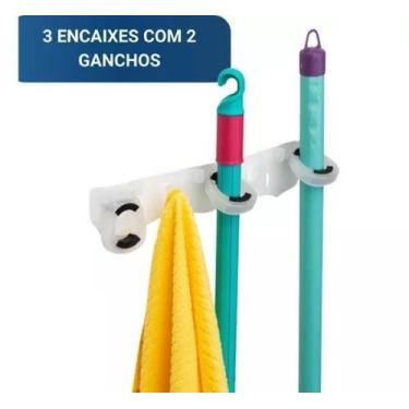 Imagem de Suporte Para Vassouras Com 3 Encaixes 2 Ganchos - Dikamais