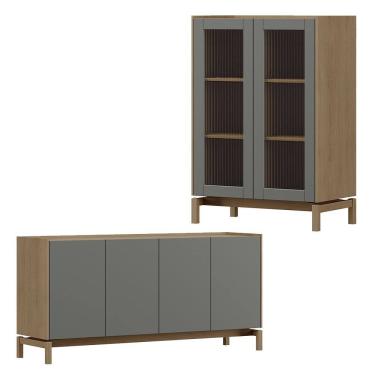 Imagem de Cristaleira 2P Vidro Balcao Buffet 4P Oak Ferrolack Milani Store