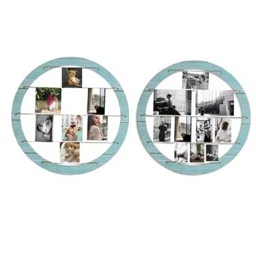 Imagem de Harti Arti 4 porta-retratos redondos de madeira para pendurar na parede com clipes, decoração de parede de galeria, decoração de parede de quarto