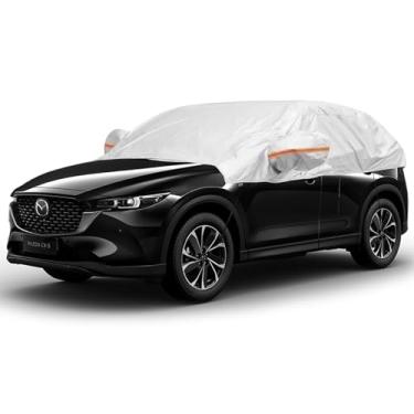 Imagem de ARCMARSHBAN Capa de meio carro para SUV (467.4 cm-508.0 cm), capa de teto solar de para-brisa capa de neve para carro à prova de poeira à prova de sol, capa de carro universal prata SUV para todos os