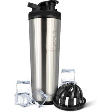 Imagem de Ice Shaker Garrafa coqueteleira isolada de aço inoxidável | 947 ml, aço inoxidável | fria por mais de 30 horas | Copo isolado com agitador giratório | Garrafa sem odor para shakes de proteína, água