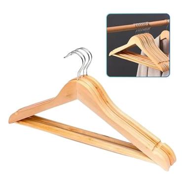 Imagem de Kit 3 Cabides de Madeira com Verniz, Cabide Resistente com Gancho Giratório, Ideal para Ternos, Camisas, Casacos e Roupas Delicadas, Elegância e Durabilidade no Guarda-Roupa