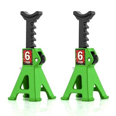 Imagem de Chanmoo 1/24 RC Jack Stands 1/18 6 Ton Metal Adjustable Mini Jacks Stand for 1：18 1：24 Scale RC Crawler Car Axial SCX24 Kyosho Tamiya HSP FCX24 TRX4M SCX24 AX24 Ford Bronco Jeep (Green, 2 PCS)