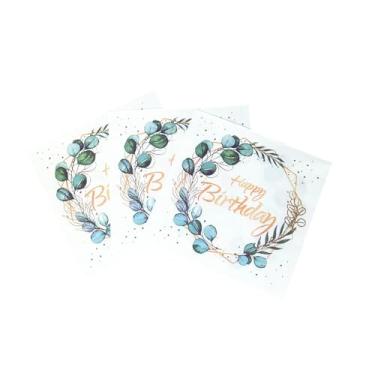 Imagem de Guardanapo de feliz aniversário, folhas verdes de eucalipto, descartáveis, guardanapos de coquetel descartáveis para homens e mulheres, decorações de mesa de aniversário, 16,5 cm