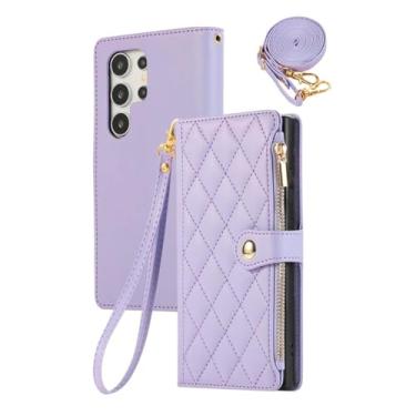 Imagem de HJZSZX Capa tipo carteira de couro crossbody para Galaxy A55 5G (para Galaxy A55 5G/roxo)