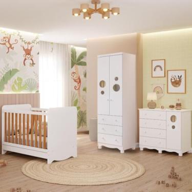 Imagem de Quarto Bebê Completo Berço Americano Ben 3 em 1 Guarda Roupas 2 Portas Cômoda Bolinha 100% Mdf