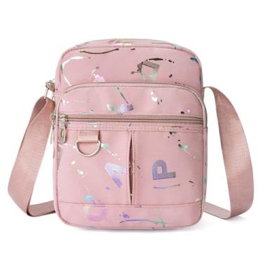 Imagem de RNIEGA Bolsa tiracolo de nylon de grande capacidade para mulheres, vários bolsos, trabalho, viagem, essenciais, preta, rosa