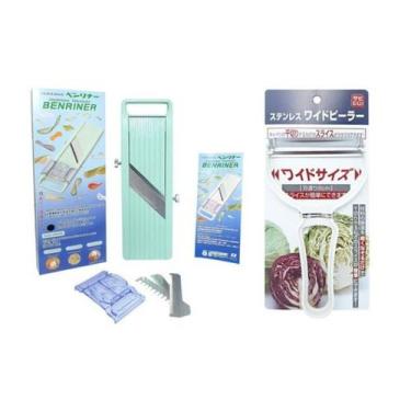 Imagem de Kit 1 Mandolin Benriner Verde e 1 Fatiador Jumbo Branco Japão Utensíli