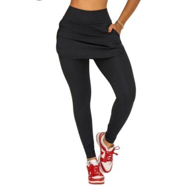 Imagem de Legging Blackout Vih Triny Com Saia e Bolso Moda Fitness Cintura Alta Preto-Feminino