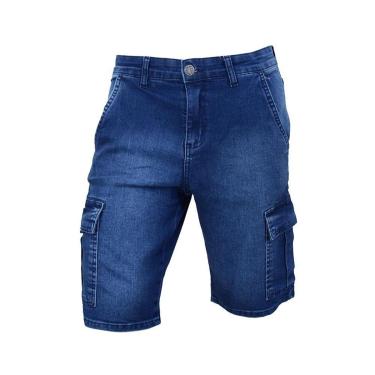 Imagem de Bermuda Jeans Masculina Recuzza Cargo Azul Médio - 10768-Masculino