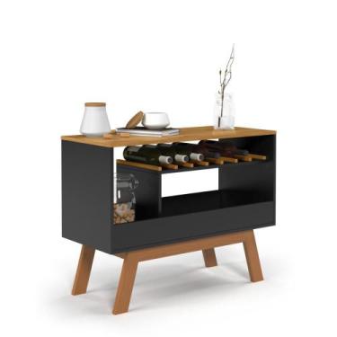 Imagem de Balcão Buffet Adega Pés em Madeira Arthur Preto Mel Ofertamo