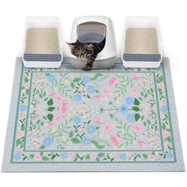 Imagem de Glittme Tapete de areia para gatos com fundo antiderrapante tapete de caixa de areia 101 x 76 cm tapete de armadilha de areia fácil de limpar lavável tapete de comida de gato para gatinho, GG