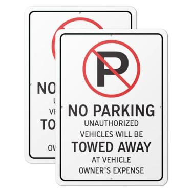 Imagem de 101SignCity Placa de rua "No Parking Unauthorized Vehicles Will Be Towed Away At Vehicle Owner's Expense" para propriedades privadas, empresas e residências - alumínio de 25,4 x 35,5 cm, pacote com 2