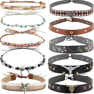Imagem de nemokamai Pulseiras de chapéu de cowboy para homens e mulheres, 10 peças, cinto de couro para cowboy/western/fedora/cowgirl/chapéus de palha