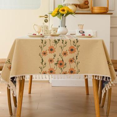 Imagem de KAIJIE Toalha de mesa de algodão francês, bordada, borla, vintage, toalha de mesa de jantar para cozinha, pano de jantar, para mesas retangulares de mesa de chá, 100 x 160 cm