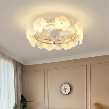 Imagem de OUFULA Ventilador de quarto moderno com luz LED para sala de estar, restaurante, quarto infantil, estudo, vila, ventilador elétrico com controle remoto LED (A A D50CM)