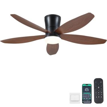 Imagem de Surtime Ventiladores de teto com luzes-48 Ventilador de teto baixo perfil com luz e controle remoto/aplicativo, montagem embutida, DC reversível, ventiladores de teto modernos reguláveis de LED para