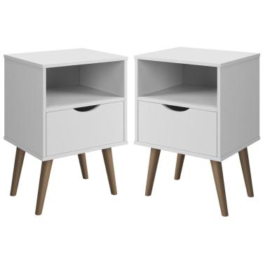 Imagem de Conjunto 2 Mesa De Cabeceira Grécia Estilo Retrô com Nicho Pés Retrô