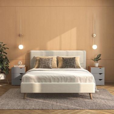 Imagem de Kit 2 Mesas de Cabeceira 3 Gavetas Porto Cinza/Freijó