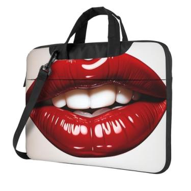 Imagem de Linda capa gráfica para laptop com lábios vermelhos à prova de choque capa protetora para notebook bolsa portátil masculina feminina, Preto, 15.6 inch