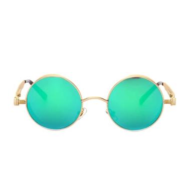 Imagem de Óculos de sol com proteção UV400 para homens e mulheres | Armação redonda de metal punk | Para dirigir e esportes ao ar livre, lente verde