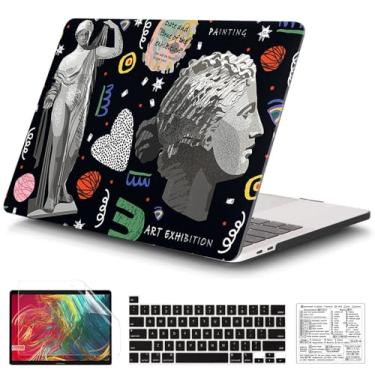 Imagem de QCzyc Capa rígida de plástico compatível com MacBook Pro de 13 polegadas M2/M1 2025 2022-2017 A2338 A2289 A2251 A2159 A1989 A1706 A1708 capa rígida de plástico e adesivo de teclado Mac OS (arte