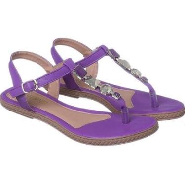 Imagem de Sandália Rasteira Pedras Rasteirinha De Dedo Tiras Coloridas-Feminino