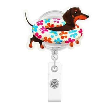 Imagem de Celokiy Carretel de crachá de verão Dachshund – Cachorro fofo com suporte retrátil para identidade flutuante de piscina – Engraçado para enfermeira, presente para professores, acessório de escritório