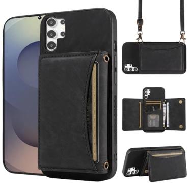Imagem de Capa de telefone para Samsung Galaxy S25 Ultra 5G Capa carteira com alça de ombro transversal, bolso fino para cartão bolsa flip para celular S25Ultra 25S S 25 25Ultra 6.9 2025 meninas mulheres preta