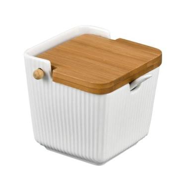 Imagem de Saleiro com colher oasis branco e tampa em bambu 300ml - Etilux