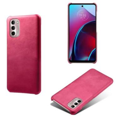 Imagem de Capa para MOTO G5 5G 2022,Proteção contra quedas,Casca de volta de cor sólida simples,Design de couro de imitação de plástico-Rose