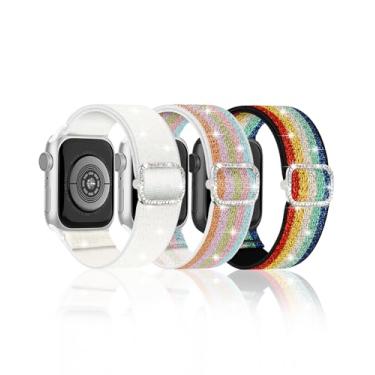 Imagem de Pulseira feminina de nylon brilhante compatível com Apple Watch séries 10, 9, 8, 7, 6, 5, 4, 3, 2 e 1 de 38 mm, 40 mm, 41 mm, 42 mm, 45 mm, 46 mm, 4, 2 e 1 SE, ultra