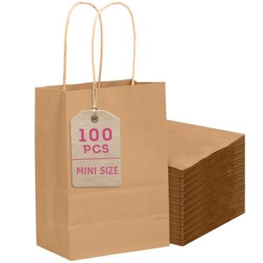 Imagem de Bakepacker 100 peças de mini sacos de presente de papel marrom com alças 15,2 x 11,4 x 6,3 cm, sacos de lembrancinha de festa Kraft, vários usos (tamanho pequeno)