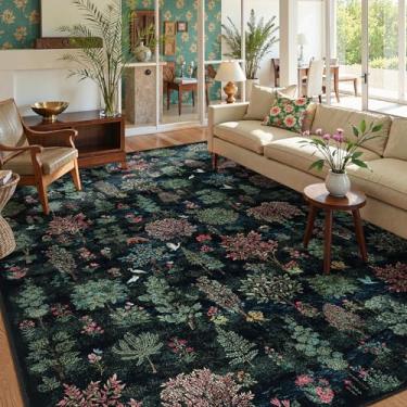 Imagem de Beeiva Tapetes verdes escuros para sala de estar 20 x 25 cm, tapetes laváveis 20 x 25 cm, tapete antiderrapante grande, de pelo baixo, para quarto, berçário, sala de jogos, escuro, verde