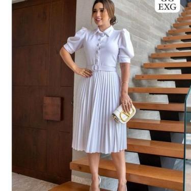 Imagem de Vestido mídi saia Plissada crepe de malha com elasticidade gola polo c