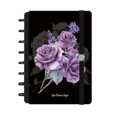 Imagem de Caderno de Disco Inteligente Personalizado Iscool P Floriografia Rosas Lavanda Preto