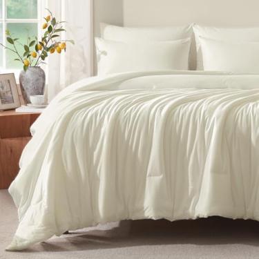 Imagem de Voguease Conjunto de edredom de solteiro, edredom de solteiro, cama de malha de jérsei ultramacia, bege, leve, alternativo, para todas as estações, conjunto de cama de 2 peças