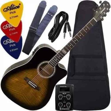 Imagem de Kit Violão Folk Eletroacústico Aço Completo Gf1D Ts Giannini