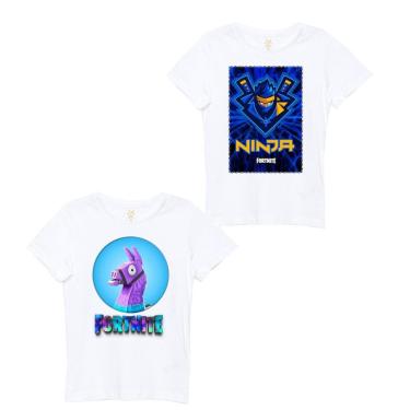 Imagem de Kit 2 Camisa Camiseta Infantil Game Fortnite Ninja e Lhama