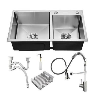 Imagem de Kit Cuba Pia Dupla Cozinha Gourmet E Torneira Extensível