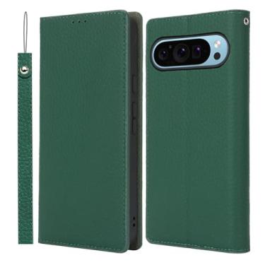 Imagem de HAOMRIYL Capa flip para Google Pixel 10 Pro XL/10 Pro/10, capa de telefone carteira de couro real com compartimento para cartão Kickstand capa à prova de choque, verde, 10Pro XL