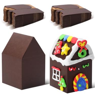 Imagem de COTOPHER Pacote com 100 kits de casa de gengibre de Natal para artesanato DIY, caixas em forma de casa de 7,5 x 7,5 x 12,5 cm, caixas de biscoito de presente de papelão para decoração de festa de