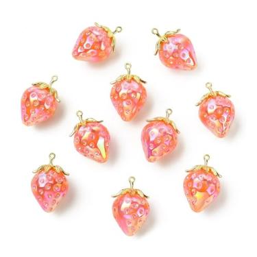 Imagem de UR URLIFEHALL 10 berloques de resina de morango rosa 3D pingentes de imitação de comida para pulseira faça você mesmo, colar, brincos, fabricação de joias artesanais