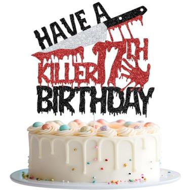 Imagem de Have a Killer 17th Birthday Cake Topper, Happy 17th Birthday Cake Decorations, Bloody I'm 17, Halloween Horror Zombie Vampire 17th Bday Party Decorations Glitter