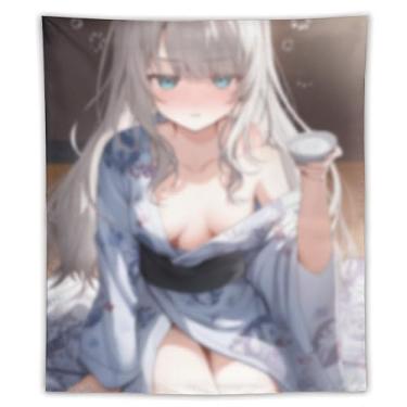 Imagem de LIEGBMEU Tapeçaria sexy de anime menina 127 x 152 cm arte de colcha de parede decoração de tapeçaria caprichosa AF162