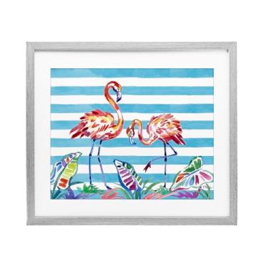 Imagem de Stupell Industries Impressão emoldurada cinza com pincelada flamingos em listras design sob vidro por Paul Brent, 17 x 21