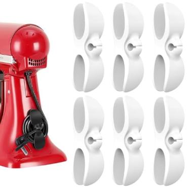 Imagem de Organizador de cabos para eletrodomésticos, organizador de cabos de cozinha atualizado, suporte para enrolador de cabos para eletrodomésticos, cafeteira, liquidificador (6x branco)