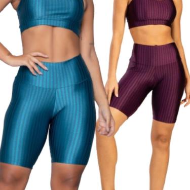 Imagem de Bermuda Fitness New Zig 3D Serra e Mar Kit Com Duas Cores Poliamida Cós Alto Academia Treino-Feminino