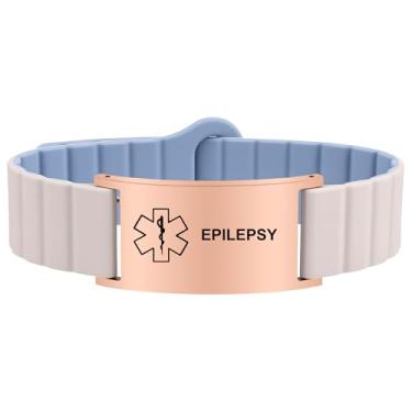 Imagem de Pulseira de alerta médico para mulheres e homens, pulseira de identificação de alerta médico ajustável à prova d'água para marcapasso de epilepsia D.N.R diabético, Adjustable Size, Silicone e aço